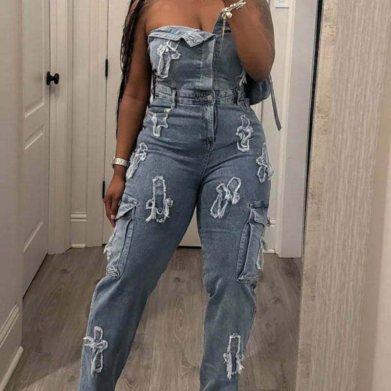 Cross Bustier & Denim Pants Set