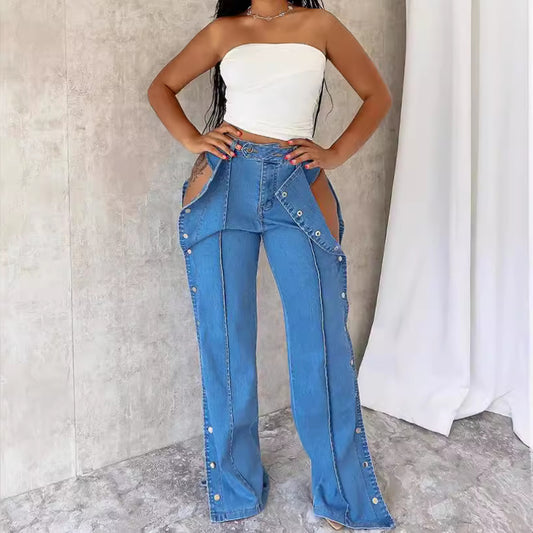 Dual-Side Button Closure Casual Pants