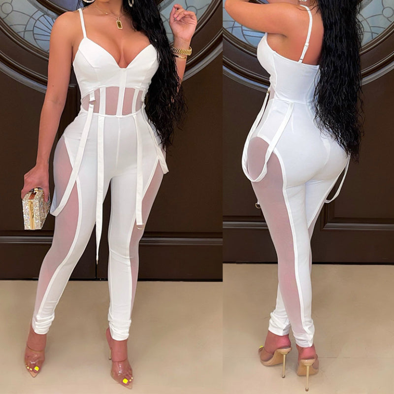 Sheer Mesh Halter Jumpsuit