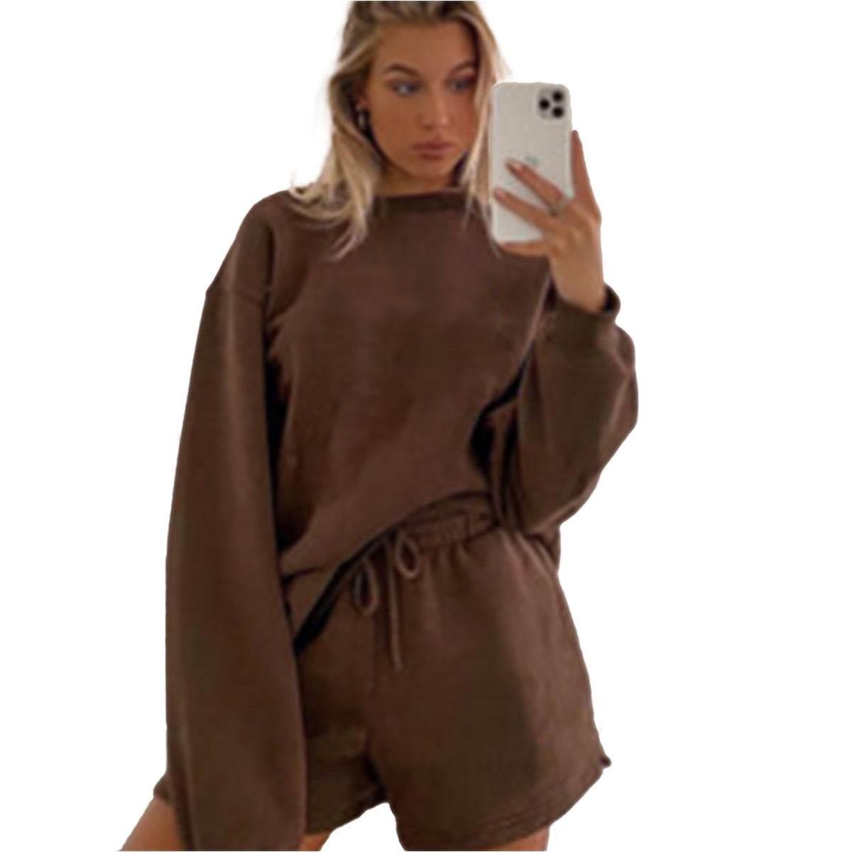 Women's Long-sleeved Sweatshirt + Shorts