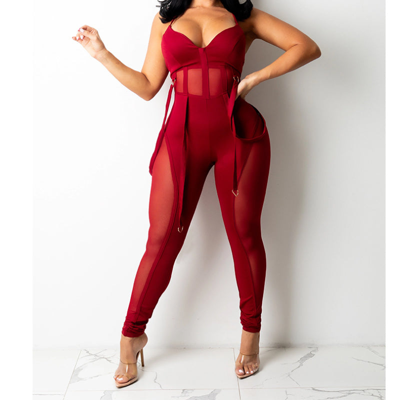 Sheer Mesh Halter Jumpsuit