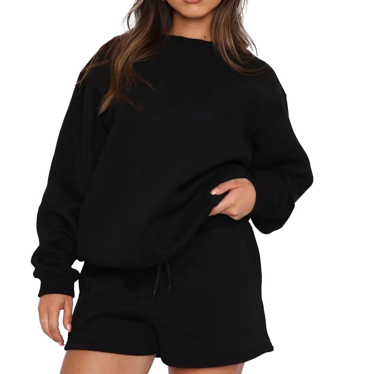 Women's Long-sleeved Sweatshirt + Shorts