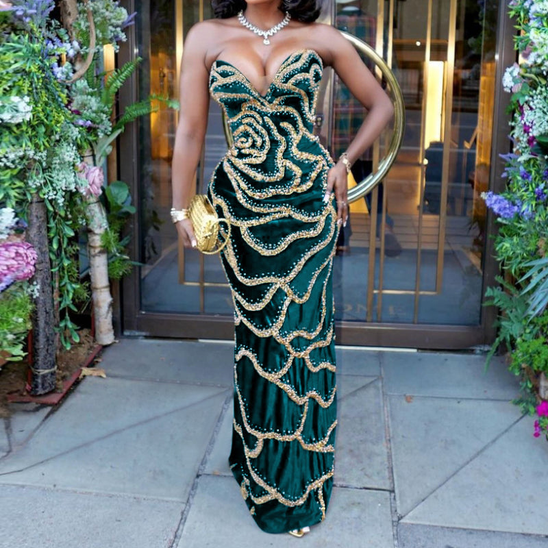 Sexy V-Neck Strapless Evening Gown