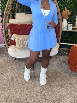 Zipper Jacket Pleated Mini Dress Workout Outfits