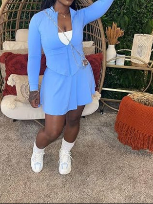 Zipper Jacket Pleated Mini Dress Workout Outfits