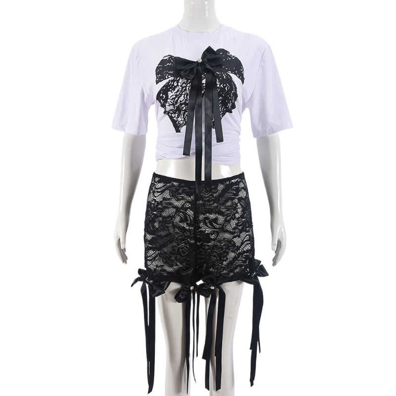 Oversized Slouchy Top & Lace Trim Shorts Set