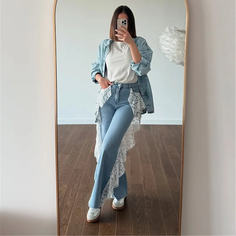 Elegance Versatile lace panelled jeans