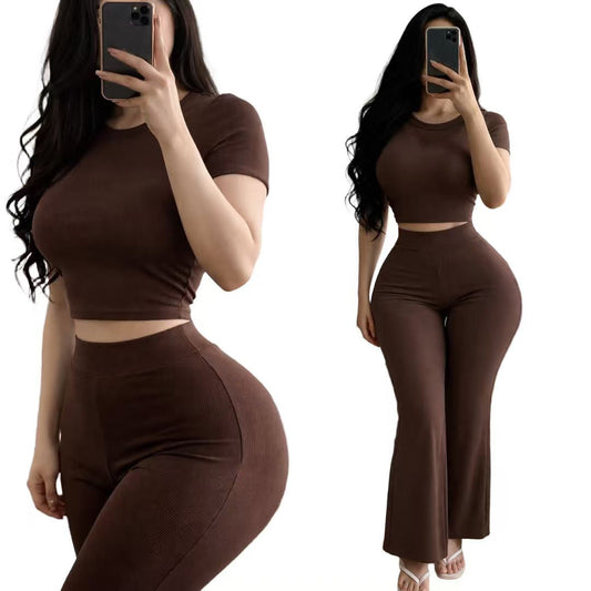 High-Stretch Wide-Leg Two-Piece Set