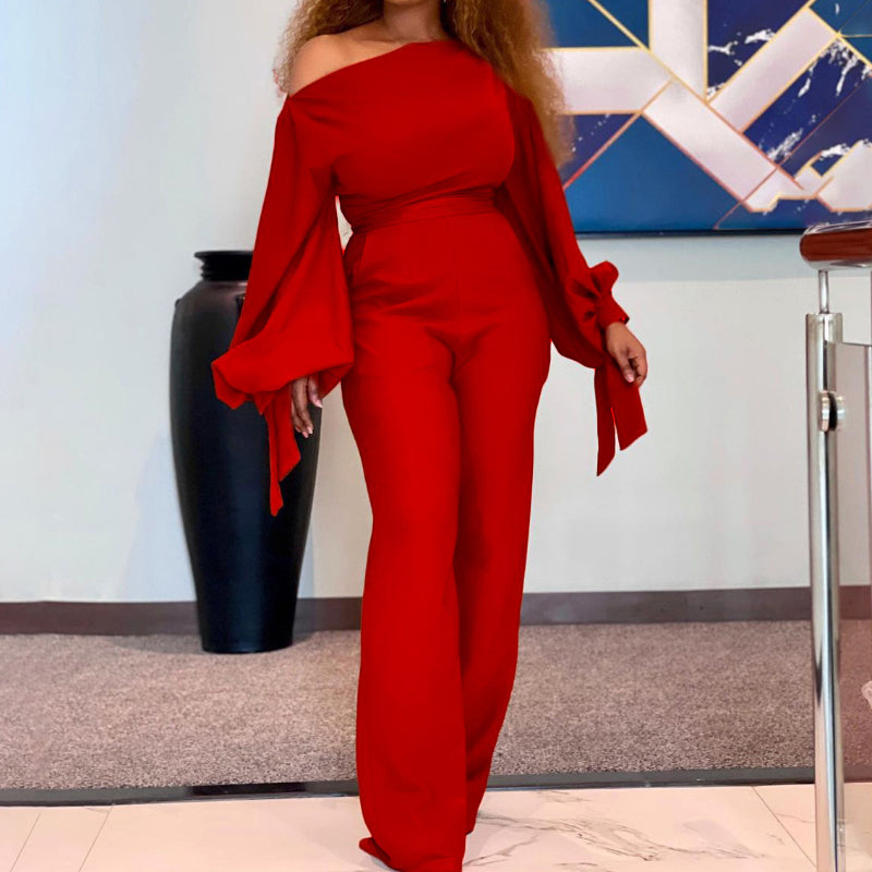 Off-Shoulder Relaxed Wide-Leg Jumpsuit