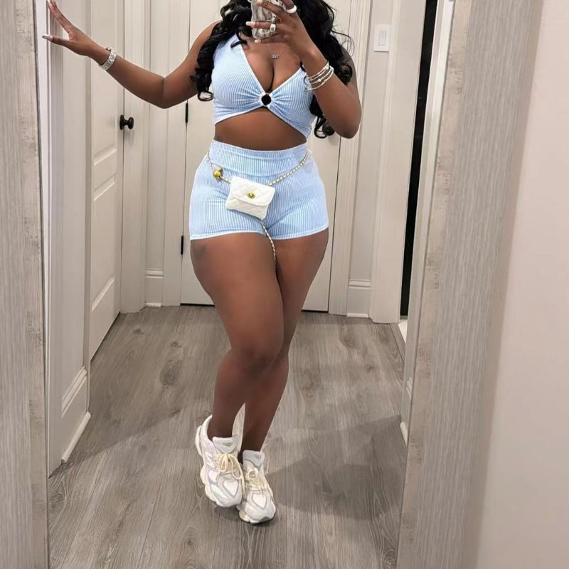 Washed Casual Shorts and Crop Top Set