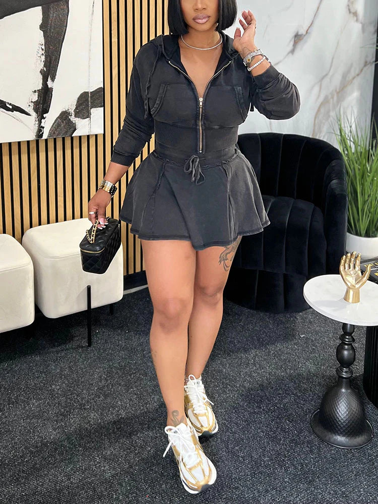 Washed Denim Skirt Set