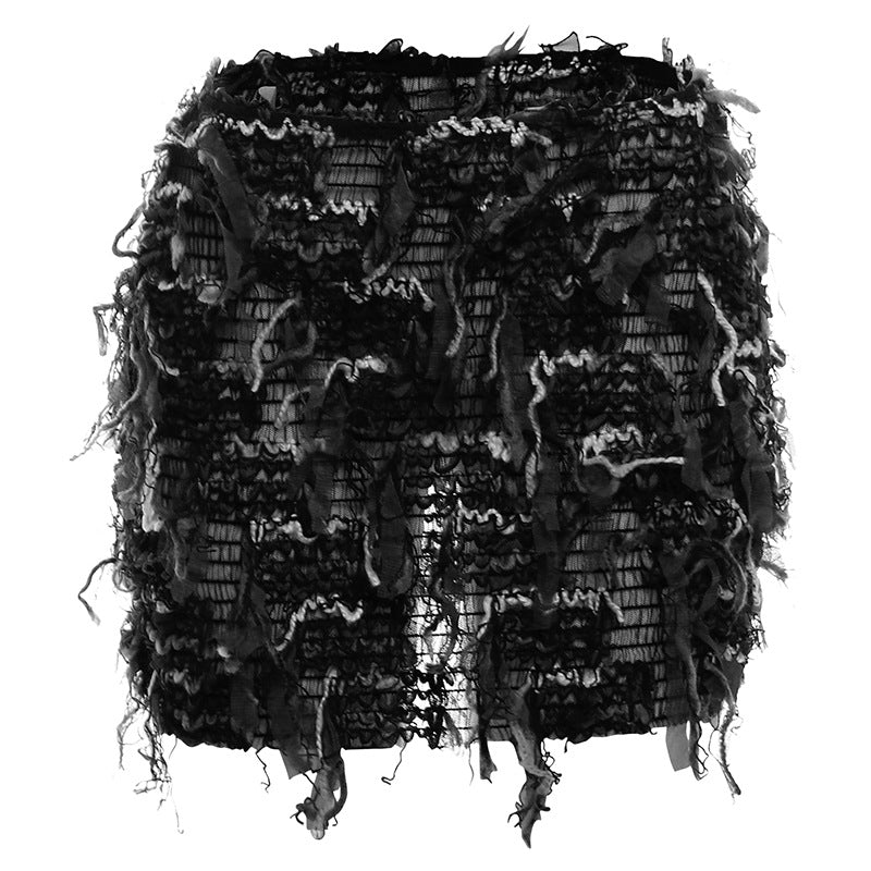 Personality striped tassel slim hip skirt