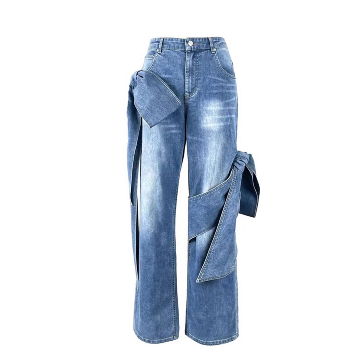 Bow bandeau distressed jeans set