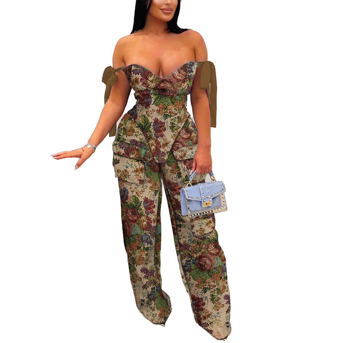 Floral Oil-Painting Print Pants Set