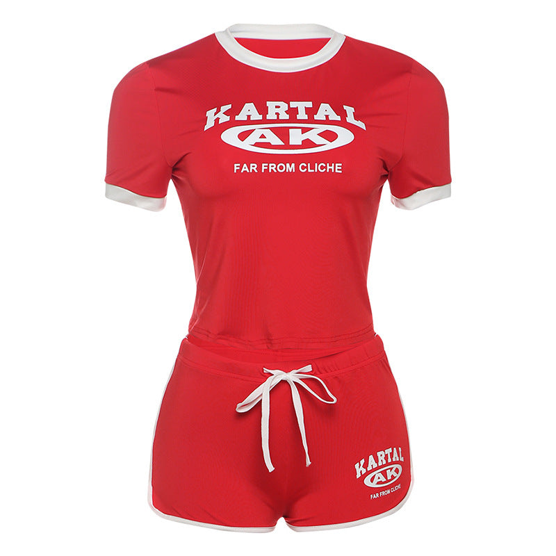 Printed Slim-Fit Crop Top Shorts Set