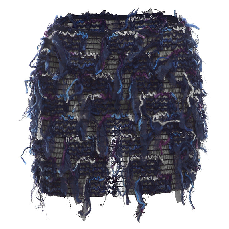 Personality striped tassel slim hip skirt