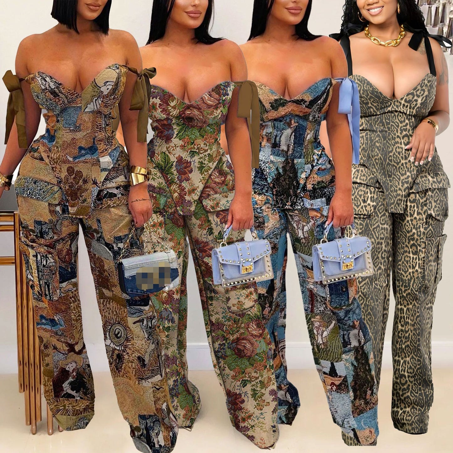 Floral Oil-Painting Print Pants Set