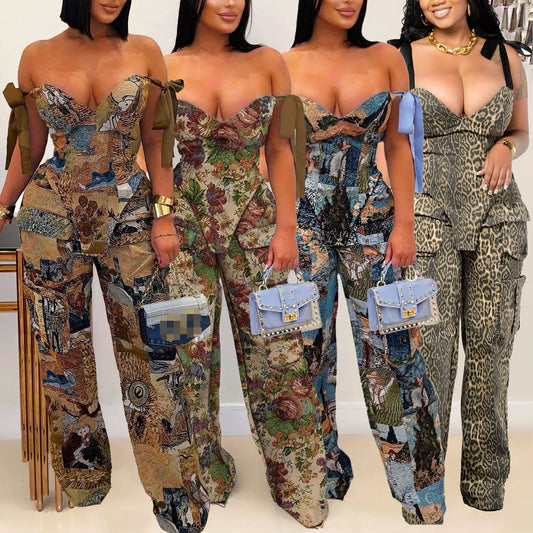 Floral Oil-Painting Print Pants Set