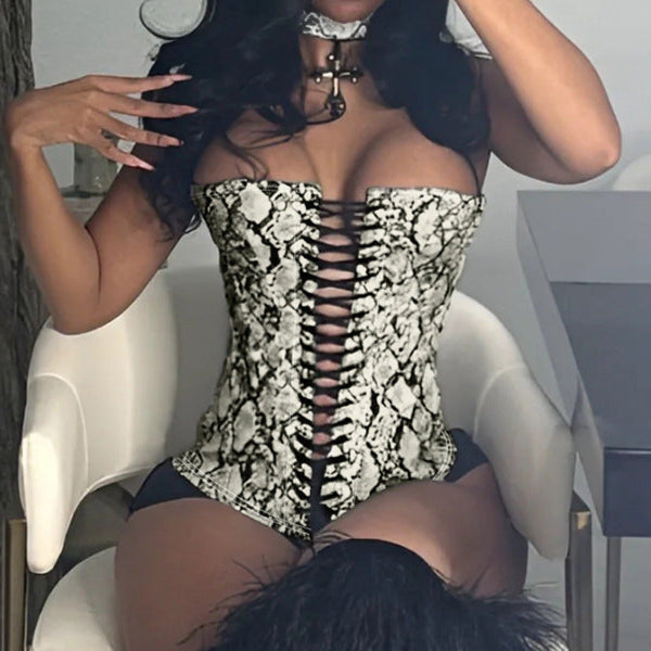 Sexy Animals Print Bustier Corset Strapless Top