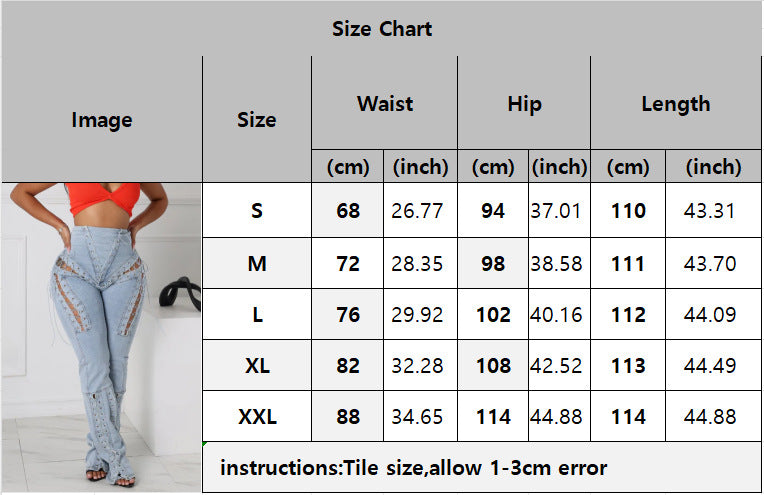 High-waisted  lace-up denim flare pants