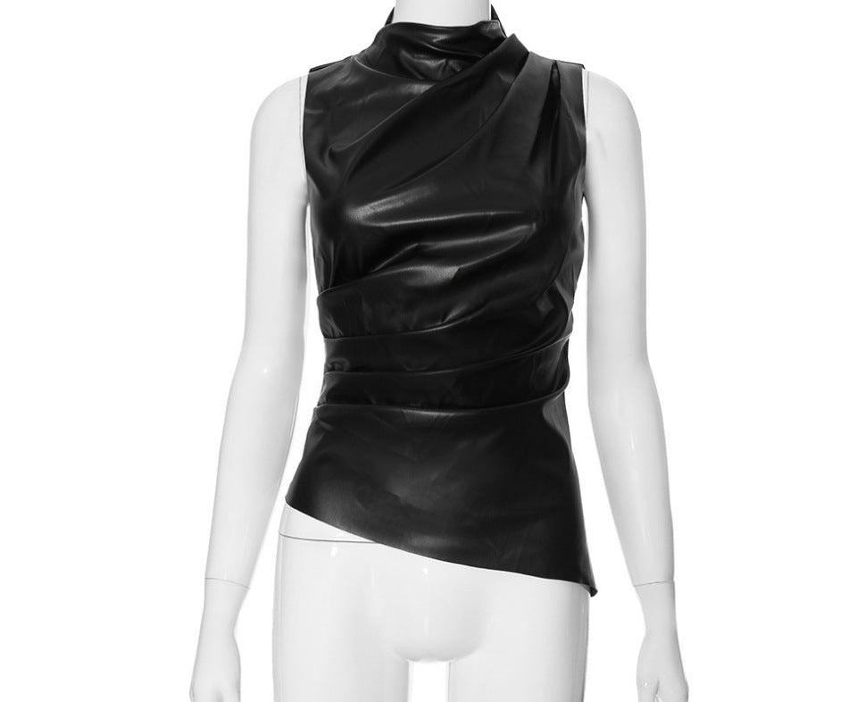 Leather Tailored Asymmetrical Hem Top