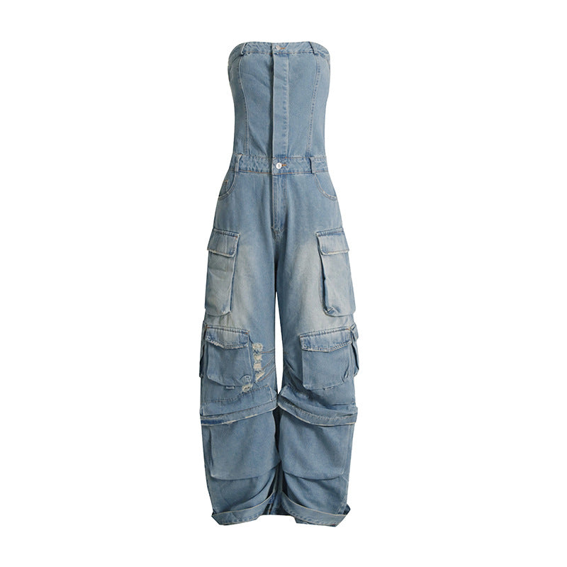 Denim Cargo Jumpsuit