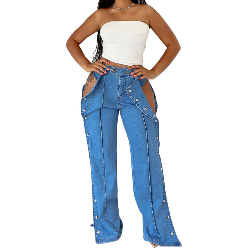 Dual-Side Button Closure Casual Pants