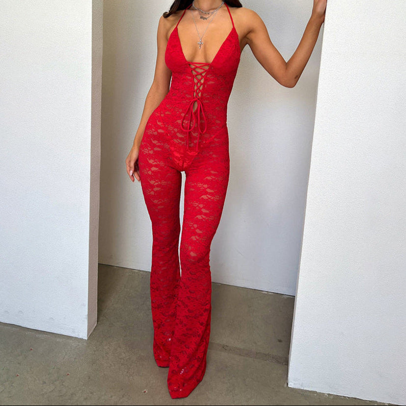 Lace Stretch See Through V Neck  Backlessoutfits