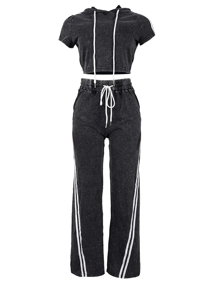 Washed Hoodie & Wide Pants Set