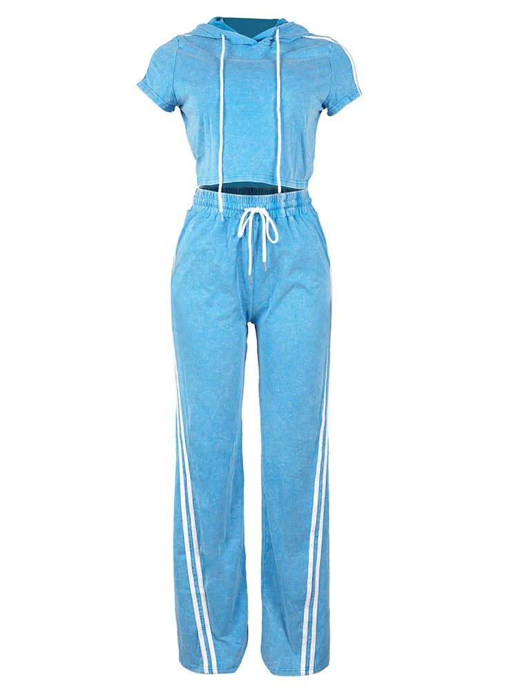 Washed Hoodie & Wide Pants Set