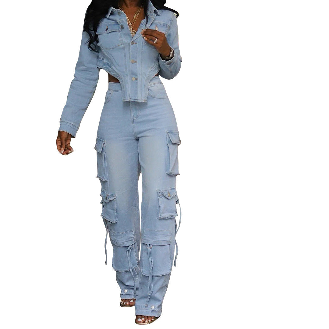 Casual Washed Denim Set