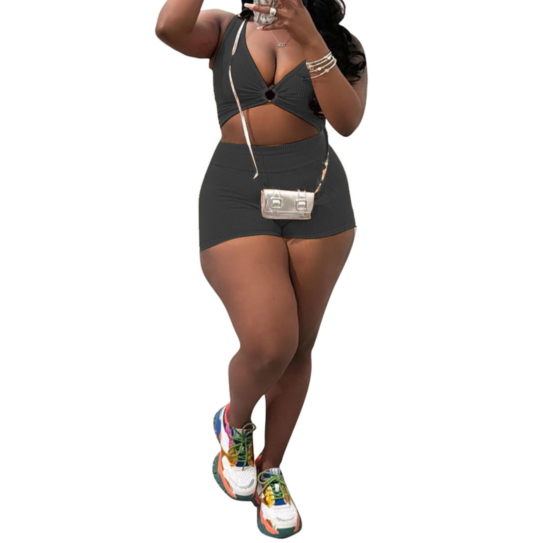 Washed Casual Shorts and Crop Top Set