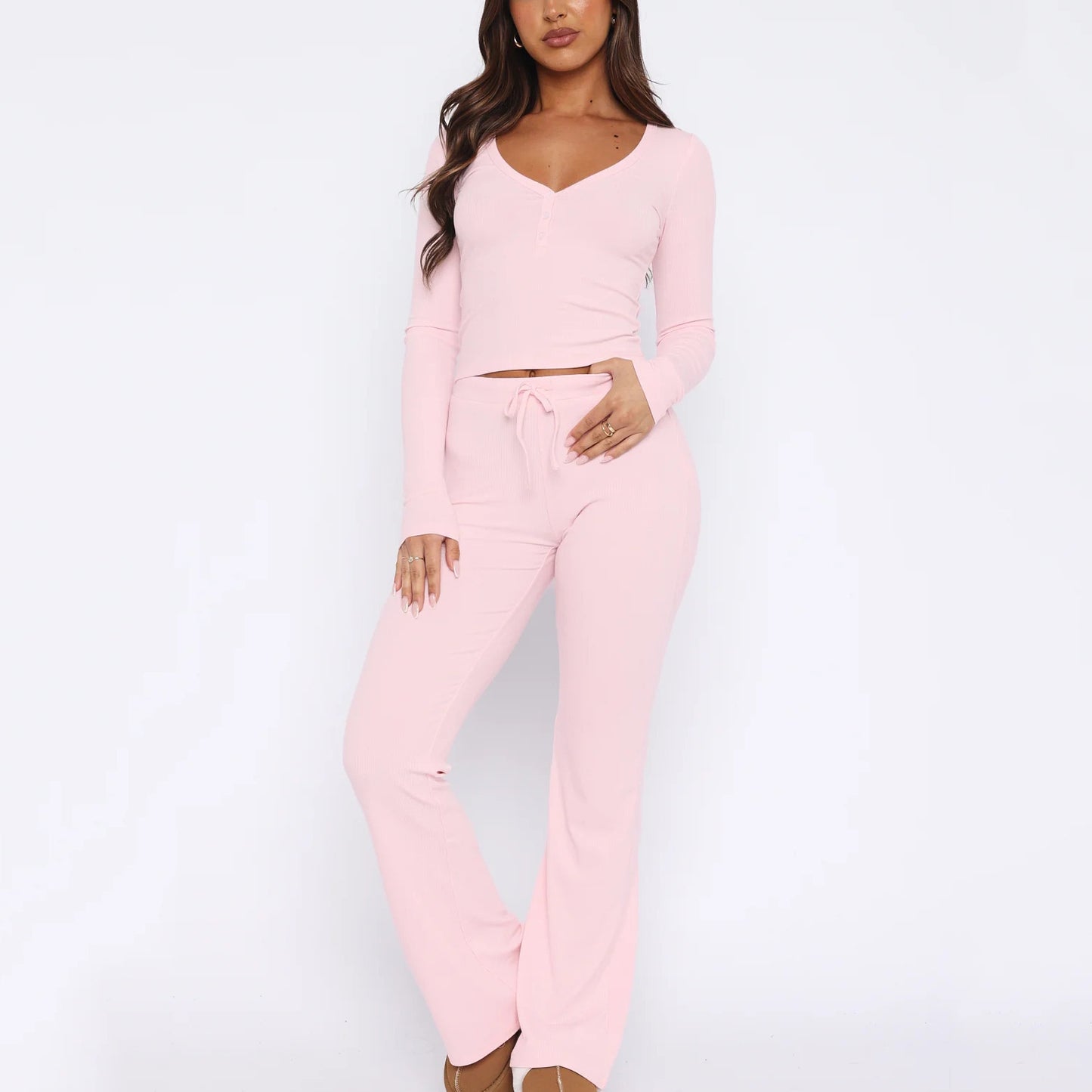 Long-Sleeve Button Bodycon Set