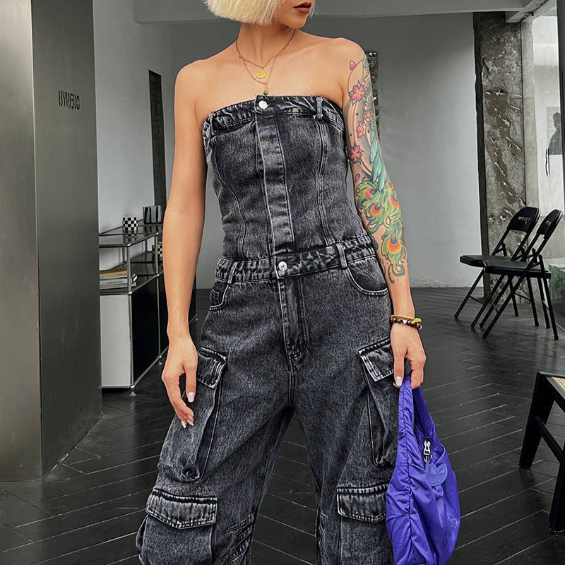 Denim Cargo Jumpsuit