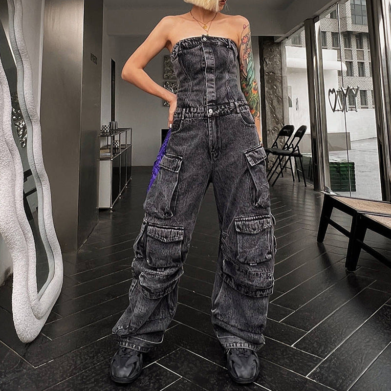 Denim Cargo Jumpsuit