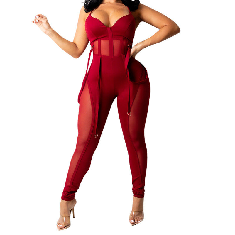 Sheer Mesh Halter Jumpsuit