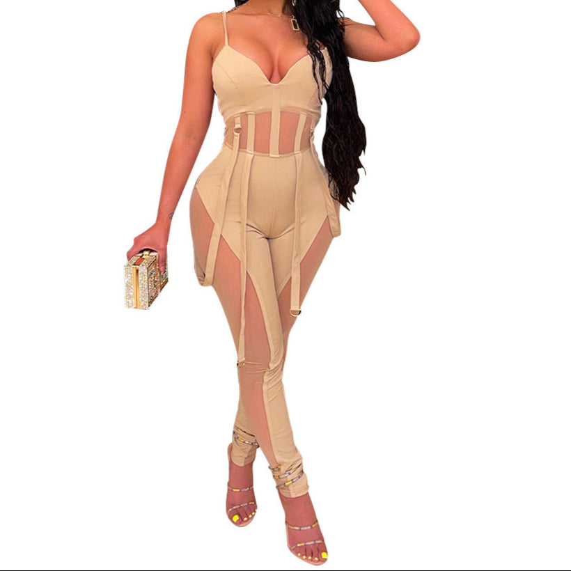Sheer Mesh Halter Jumpsuit