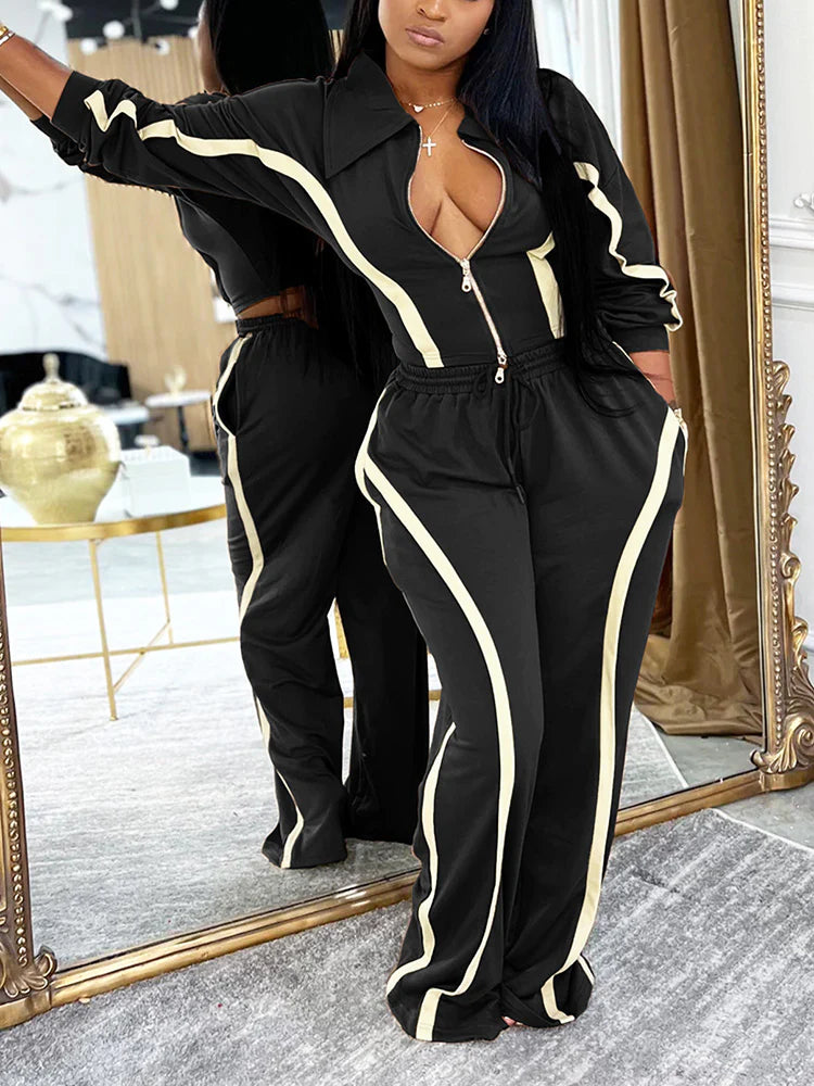 Contrast Jacket & Wide Pants Set