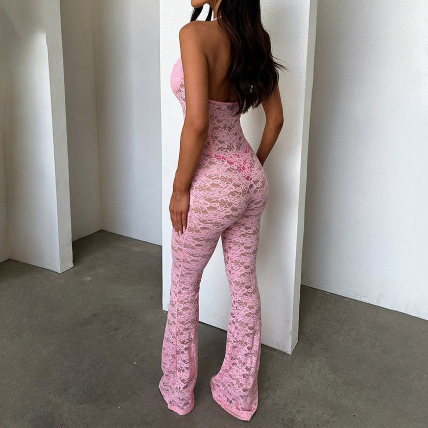 Lace Stretch See Through V Neck  Backlessoutfits