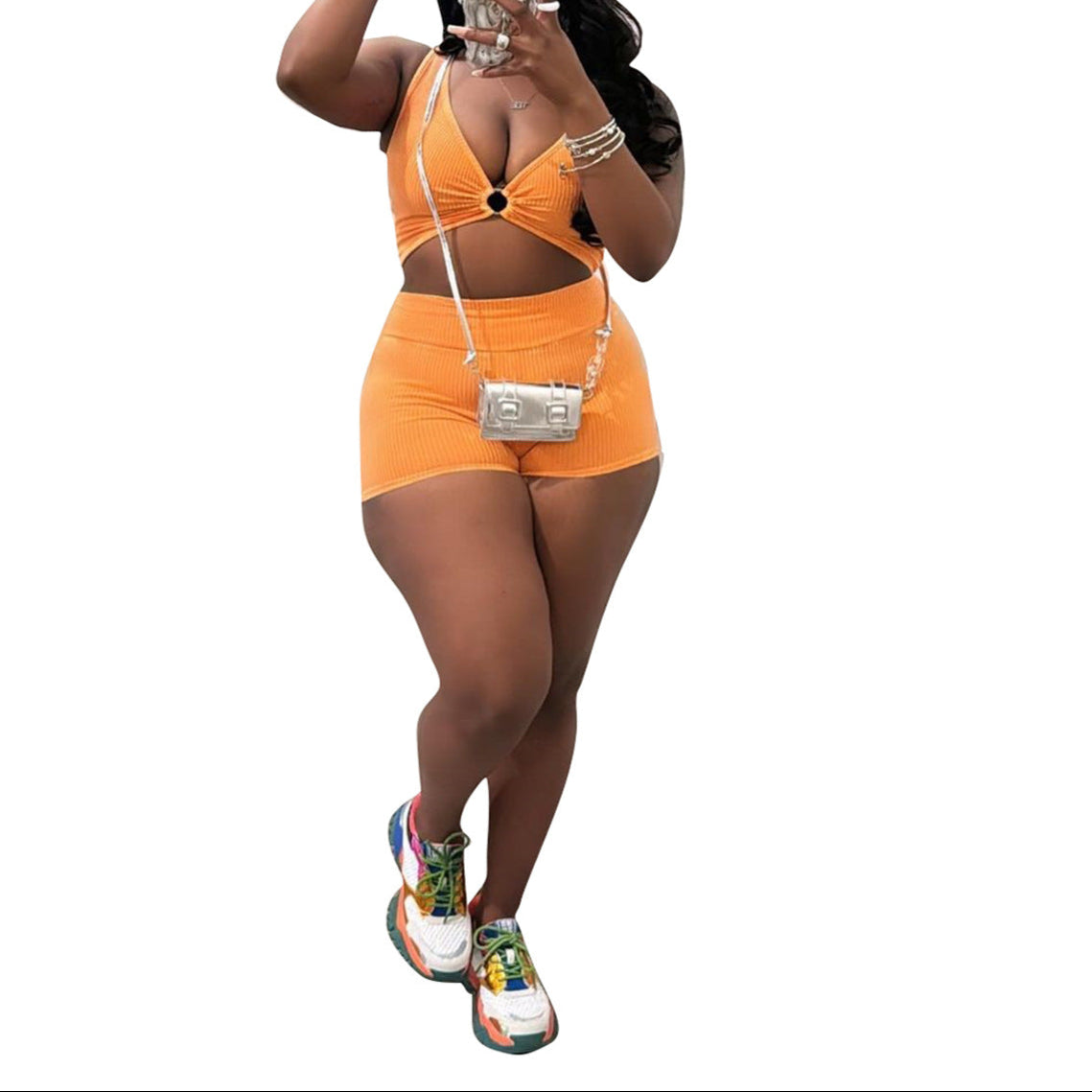 Washed Casual Shorts and Crop Top Set