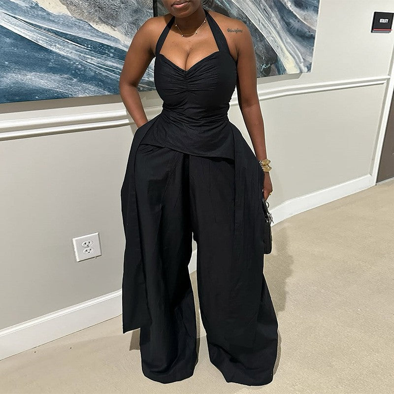 Sexy halter V-neck streamer jumpsuit trousers