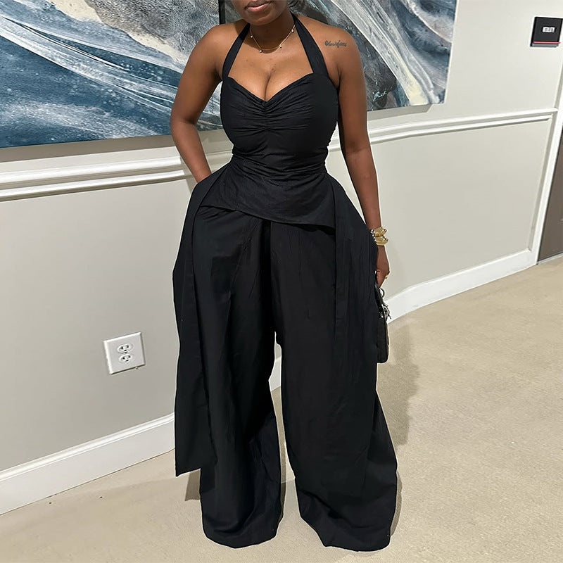 Sexy halter V-neck streamer jumpsuit trousers