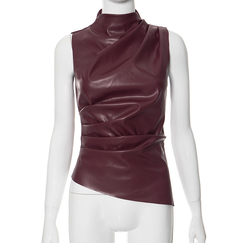 Leather Tailored Asymmetrical Hem Top