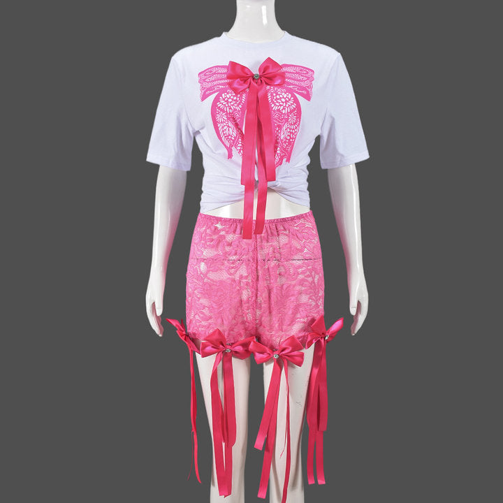 Oversized Slouchy Top & Lace Trim Shorts Set