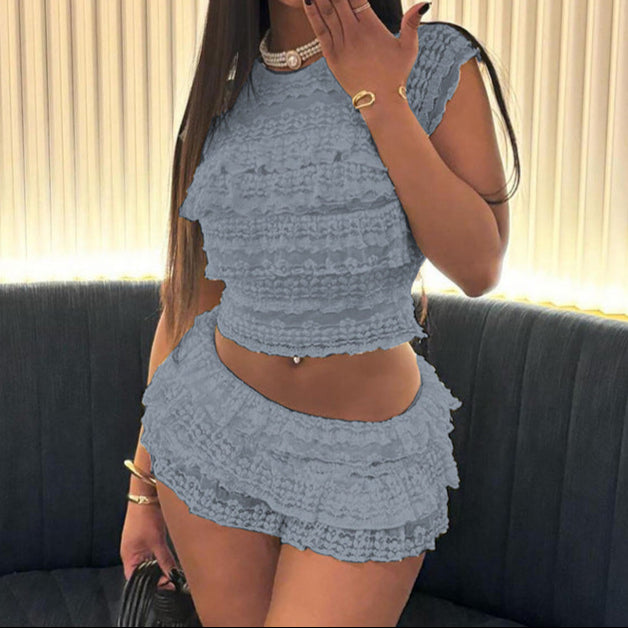 Sexy Party Lace Patch Short Sleeve  set