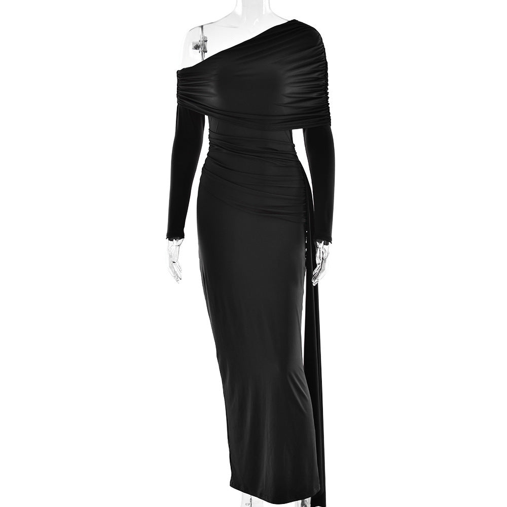 Off-Shoulder Ribbon Wrap Bodycon Dress