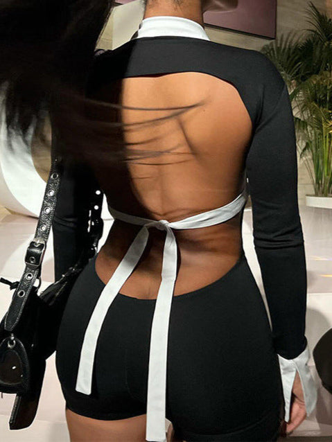 Sexy Deep V Hollow Lapel Neckline Cutout Jumpsuit