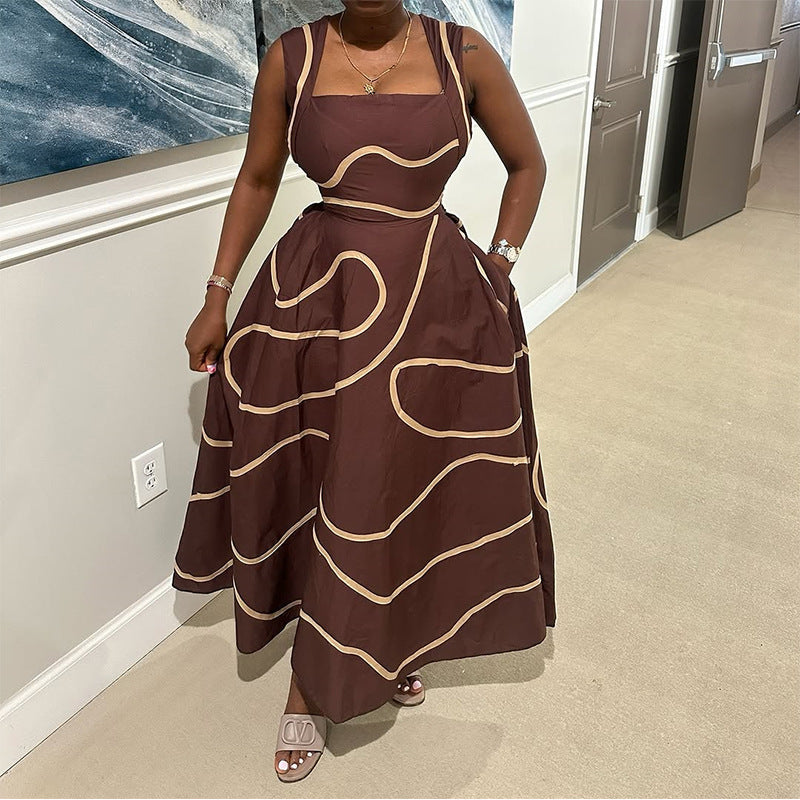 Square collar Cinched Waist slip dress