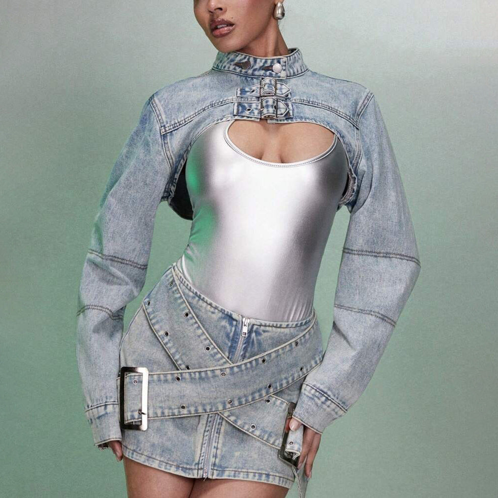 Edgy cropped jacket and skirt