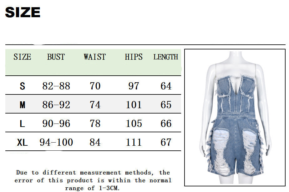 Sexy Zip Ripped Denim Jumpsuit